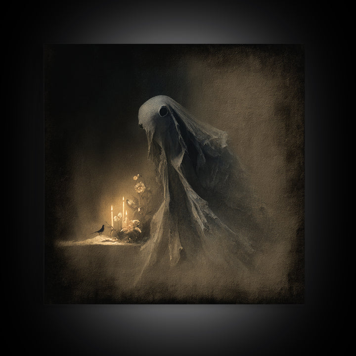The Tattered Wraith, Symbolist Dream Art, Square Wall Art, Dark Halloween Decor, Framed Canvas Print, Halloween Wall Art