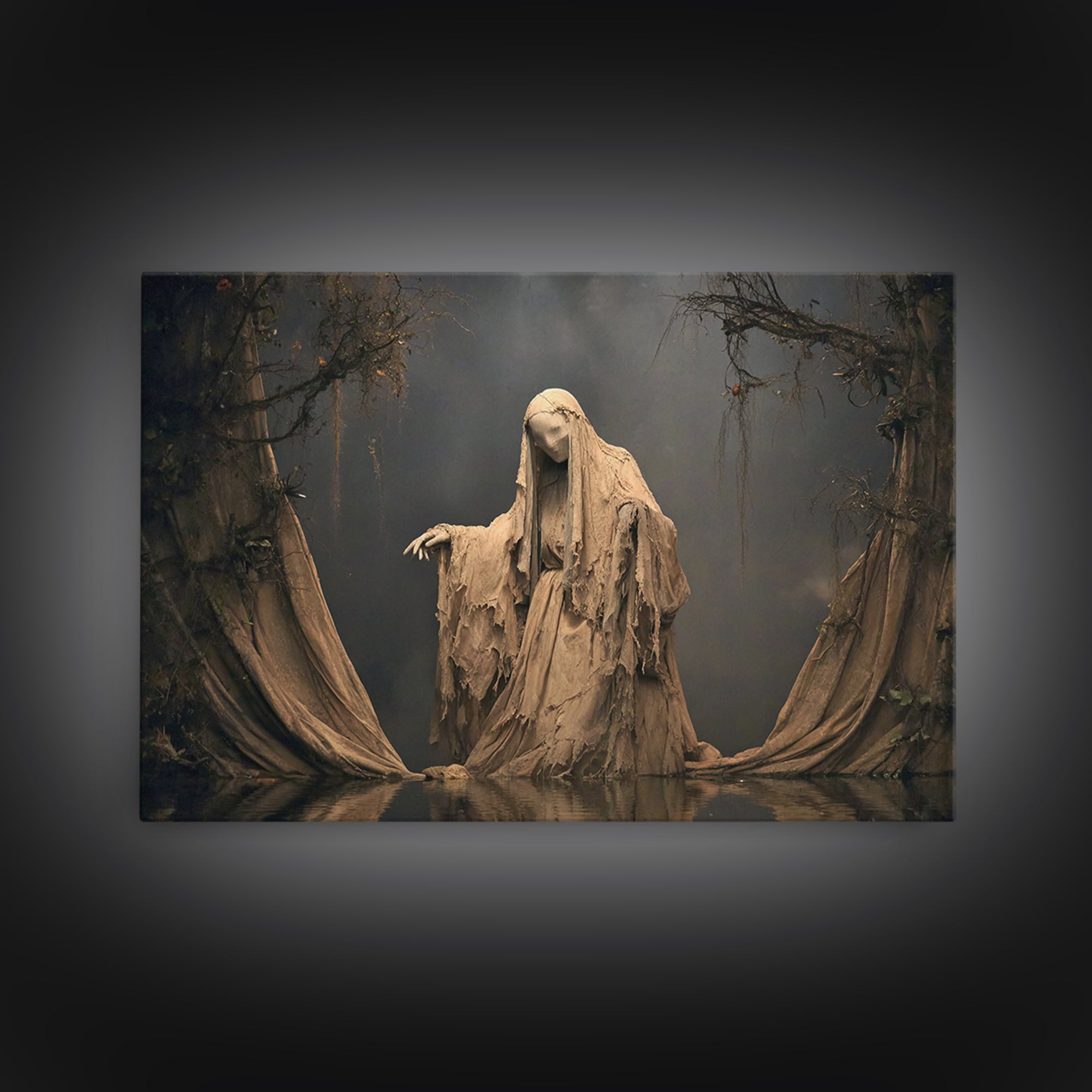 The Tattered Wraith, Symbolist Gothic Landscape, Landscape Wall Art, Dark Halloween Decor, Canvas Print, Halloween Wall Art