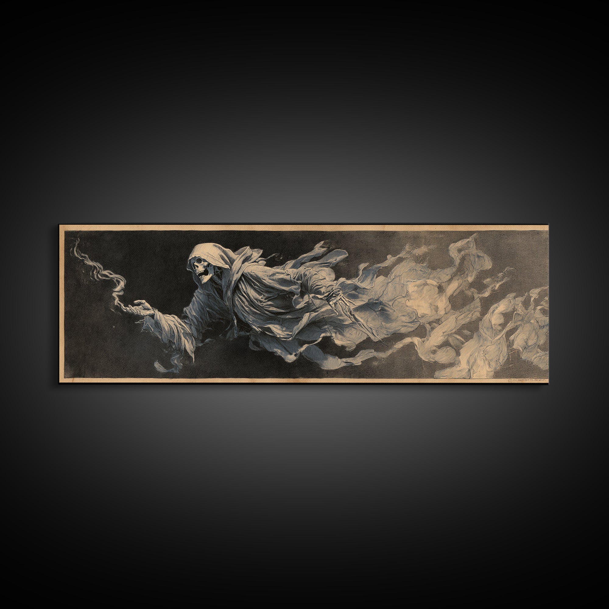The Tattered Wraith, Decadent Gothic Art, Extra Wide Wall Art, Gothic Horror Wall Art, Framed Canvas Print, Halloween Wall Art
