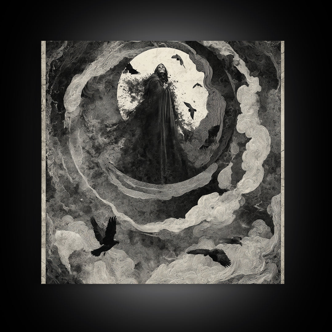 The Tattered Wraith, Dark Symbolist Art, Square Wall Art, Gothic Horror Wall Art, Framed Canvas Print, Halloween Wall Art