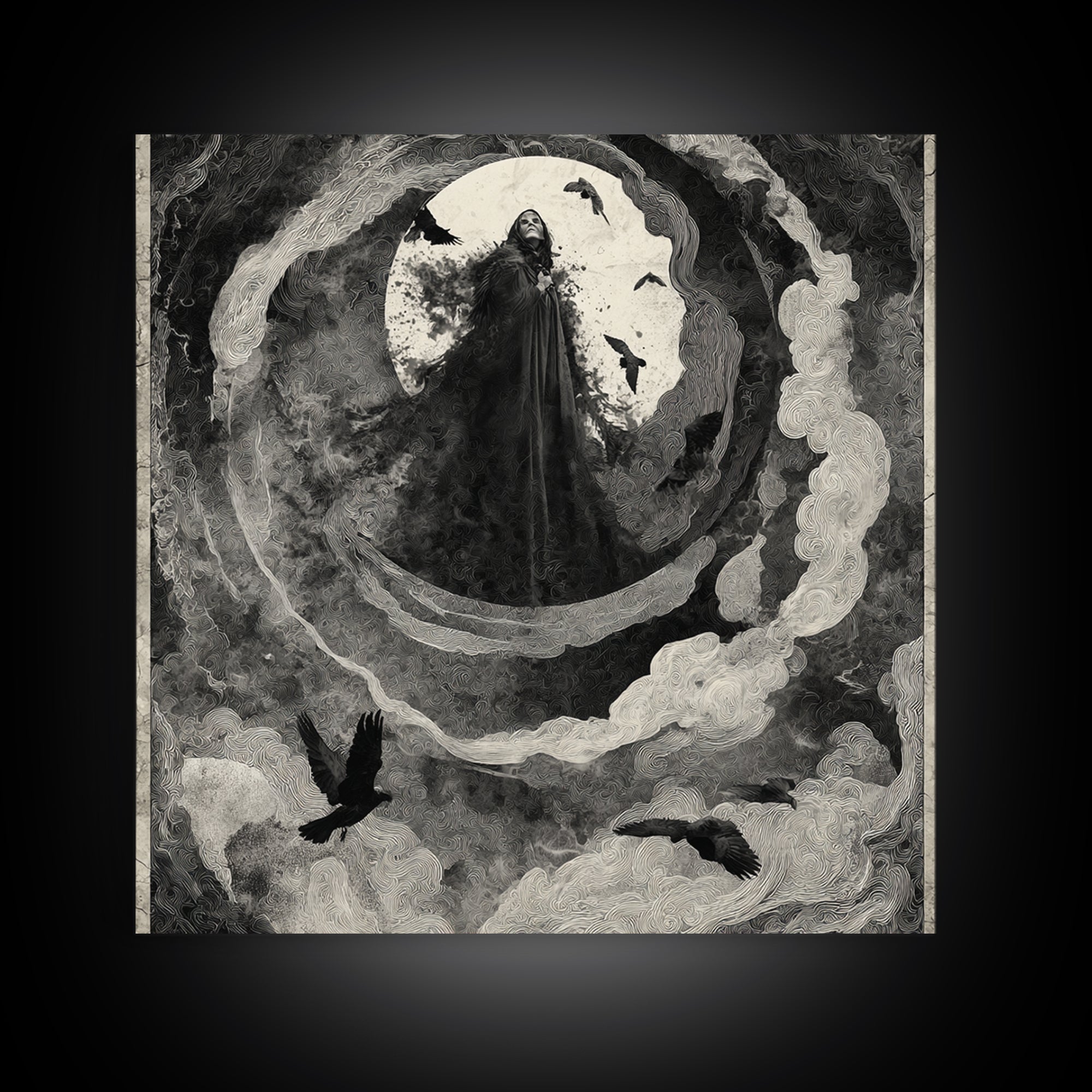The Tattered Wraith, Dark Symbolist Art, Square Wall Art, Gothic Horror Wall Art, Framed Canvas Print, Halloween Wall Art