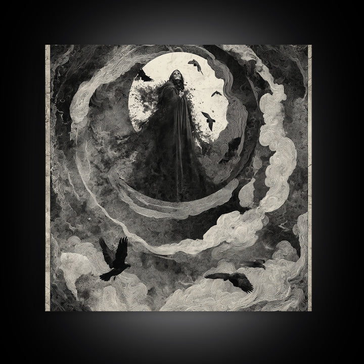 The Tattered Wraith, Dark Symbolist Art, Square Wall Art, Gothic Horror Wall Art, Framed Canvas Print, Halloween Wall Art