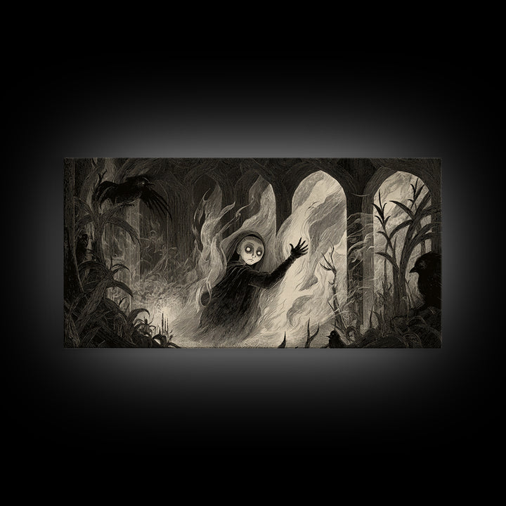 The Tattered Wraith, Expressionist Nightmare Art, Wide Panoramic Art, Dark Fantasy Wall Art, Canvas Print, Halloween Wall Art