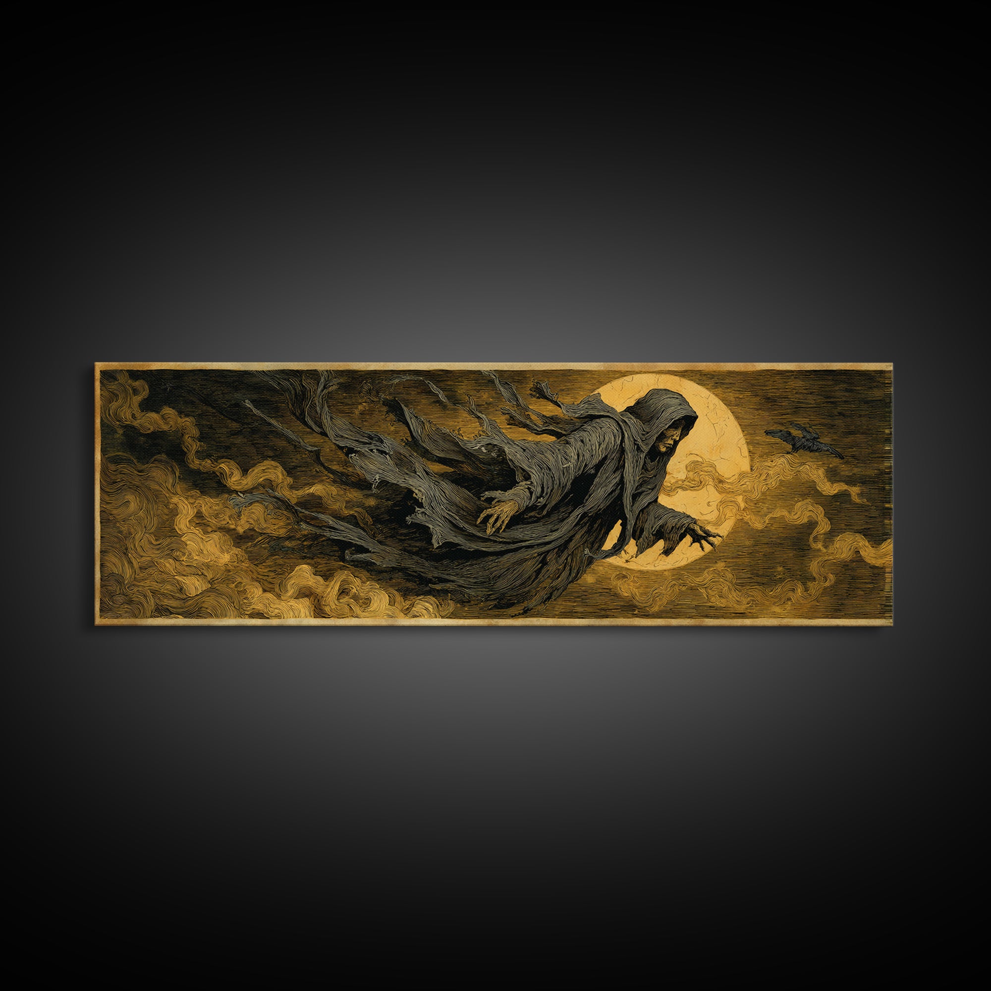 The Tattered Wraith, Expressionist Gothic Art, Extra Wide Wall Art, Macabre Wall Art, Canvas Print, Halloween Wall Art, Spooky Wall Decor