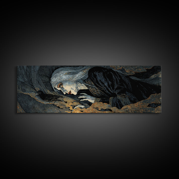 The Tattered Wraith, Stained Glass Gothic Art, Extra Wide Wall Art, Dark Fantasy Wall Art, Framed Canvas Print, Halloween Wall Art