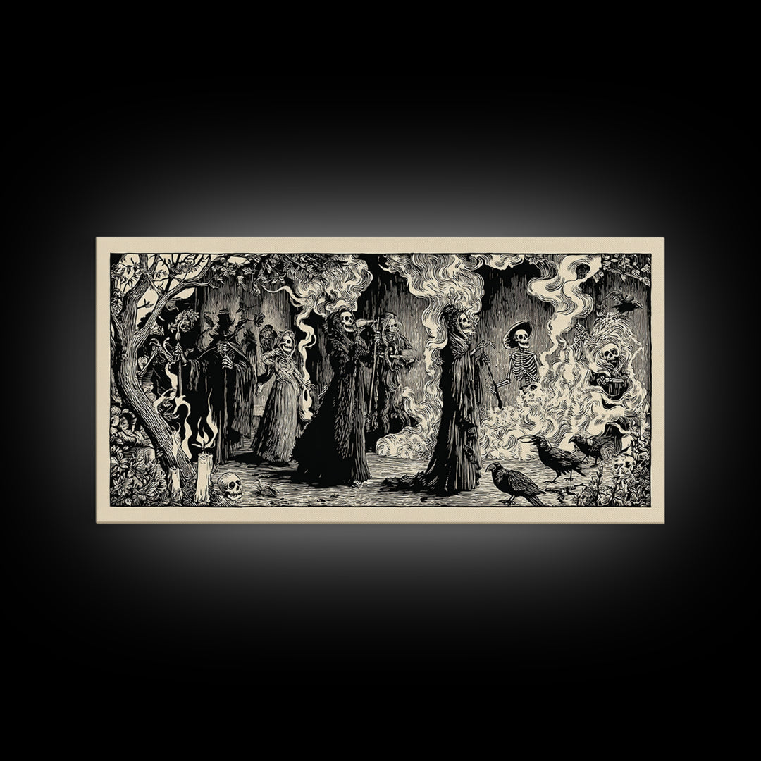 The Tattered Wraith, Macabre Folk Print Art, Wide Panoramic Art, Gothic Horror Wall Art, Canvas Print, Halloween Wall Art