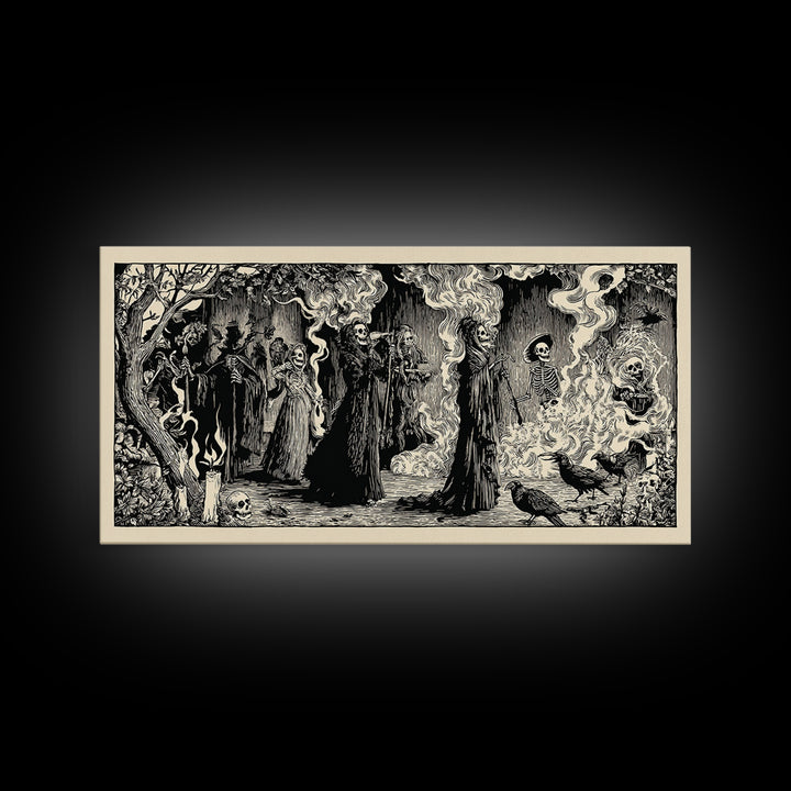 The Tattered Wraith, Macabre Folk Print Art, Wide Panoramic Art, Gothic Horror Wall Art, Canvas Print, Halloween Wall Art