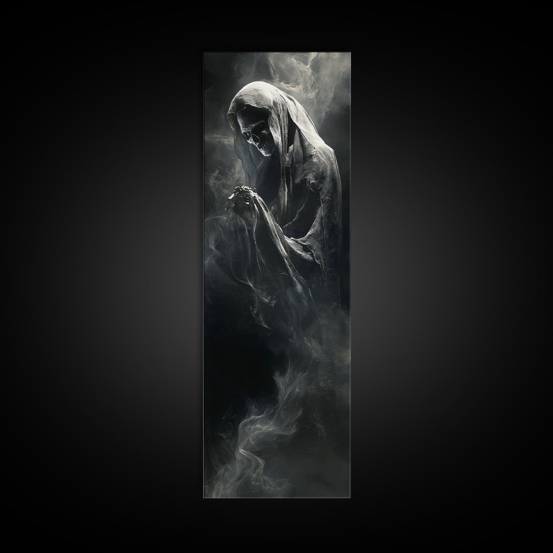 The Tattered Wraith, Biomechanical Horror Art, Tall Narrow Wall Art, Gothic Horror Wall Art, Framed Canvas Print, Halloween Wall Art