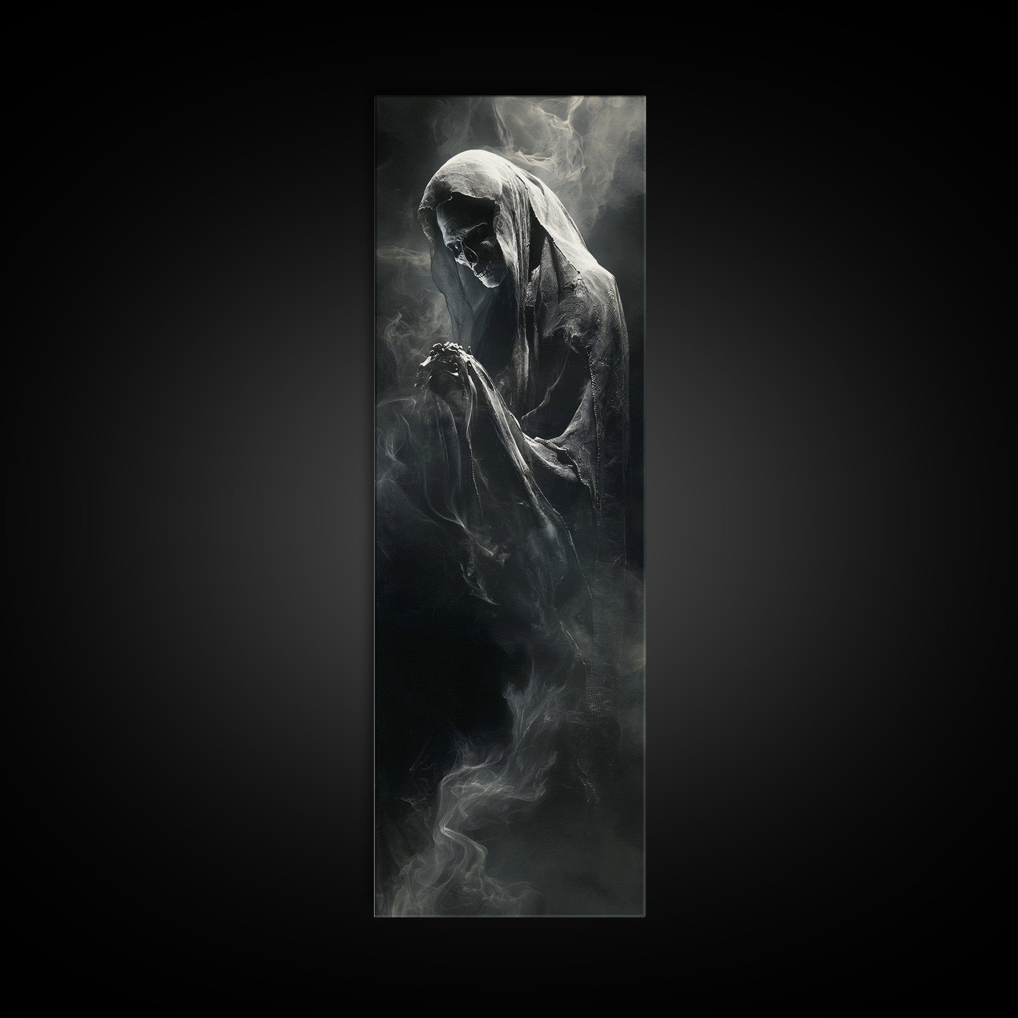 The Tattered Wraith, Biomechanical Horror Art, Tall Narrow Wall Art, Gothic Horror Wall Art, Framed Canvas Print, Halloween Wall Art