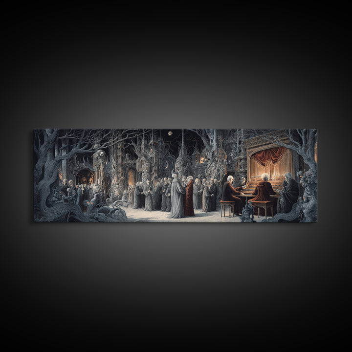 The Phantom Organist, Medieval Grotesque Art, Extra Wide Wall Art, Gothic Horror Wall Art, Canvas Print, Halloween Wall Art