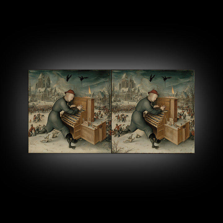 The Phantom Organist, Northern Renaissance Horror, Wide Panoramic Art, Dark Fantasy Wall Art, Canvas Print, Halloween Wall Art