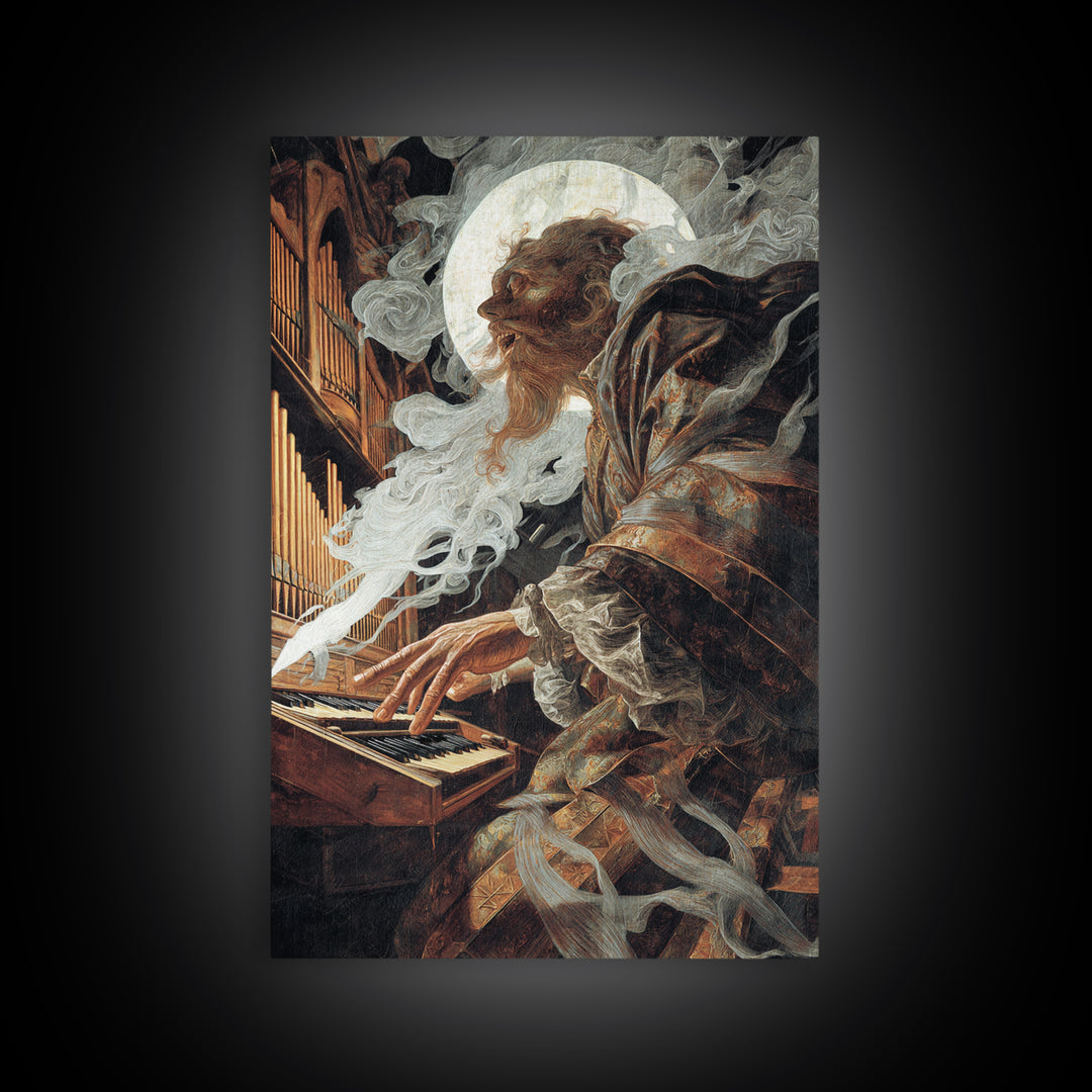 The Phantom Organist, Dark Renaissance Art, Vertical Wall Art, Dark Fantasy Wall Art, Canvas Print, Halloween Wall Art