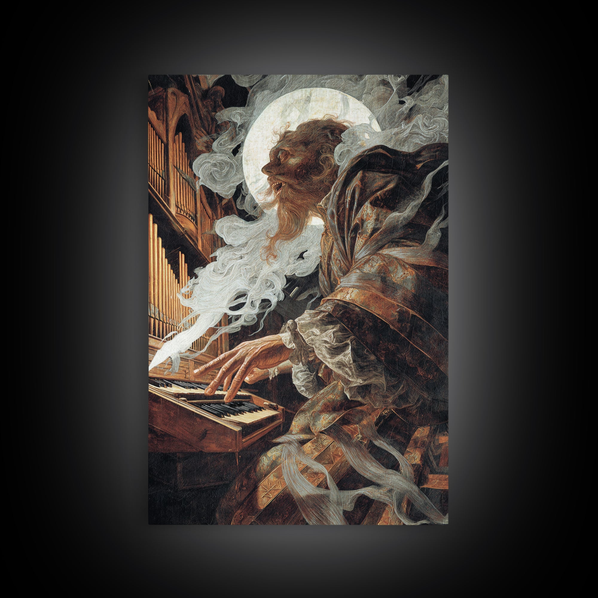 The Phantom Organist, Dark Renaissance Art, Vertical Wall Art, Dark Fantasy Wall Art, Canvas Print, Halloween Wall Art