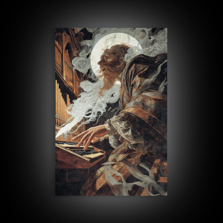 The Phantom Organist, Dark Renaissance Art, Vertical Wall Art, Dark Fantasy Wall Art, Canvas Print, Halloween Wall Art