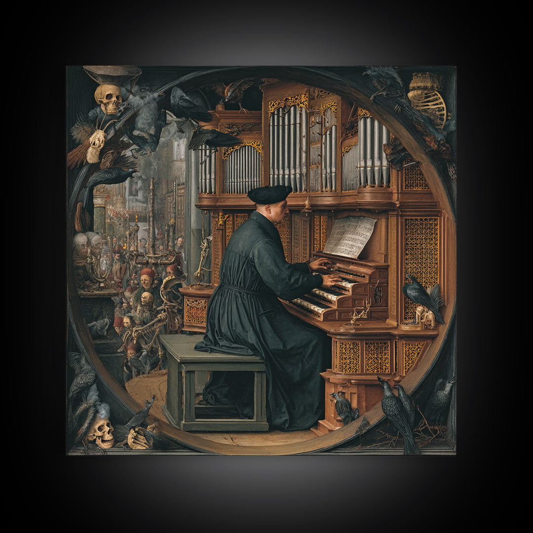 The Phantom Organist, Danse Macabre Art, Square Wall Art, Dark Halloween Decor, Canvas Print, Halloween Wall Art