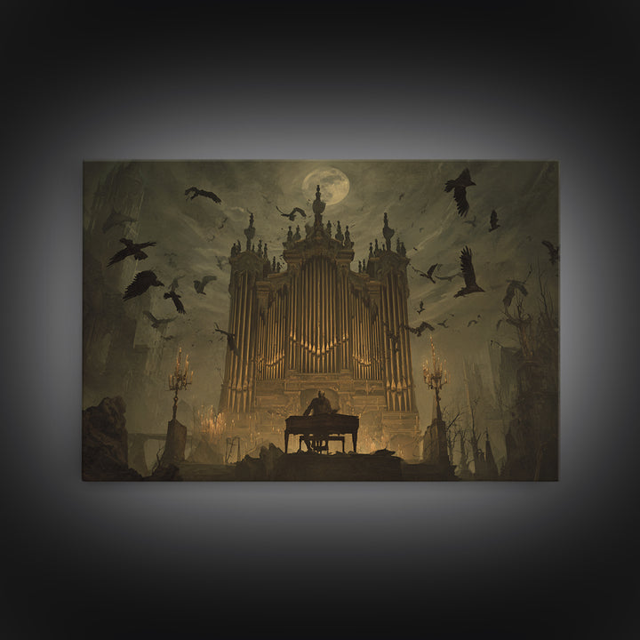 The Phantom Organist, Romantic Gothic Landscape, Landscape Wall Art, Dark Halloween Decor, Framed Canvas Print, Halloween Wall Art