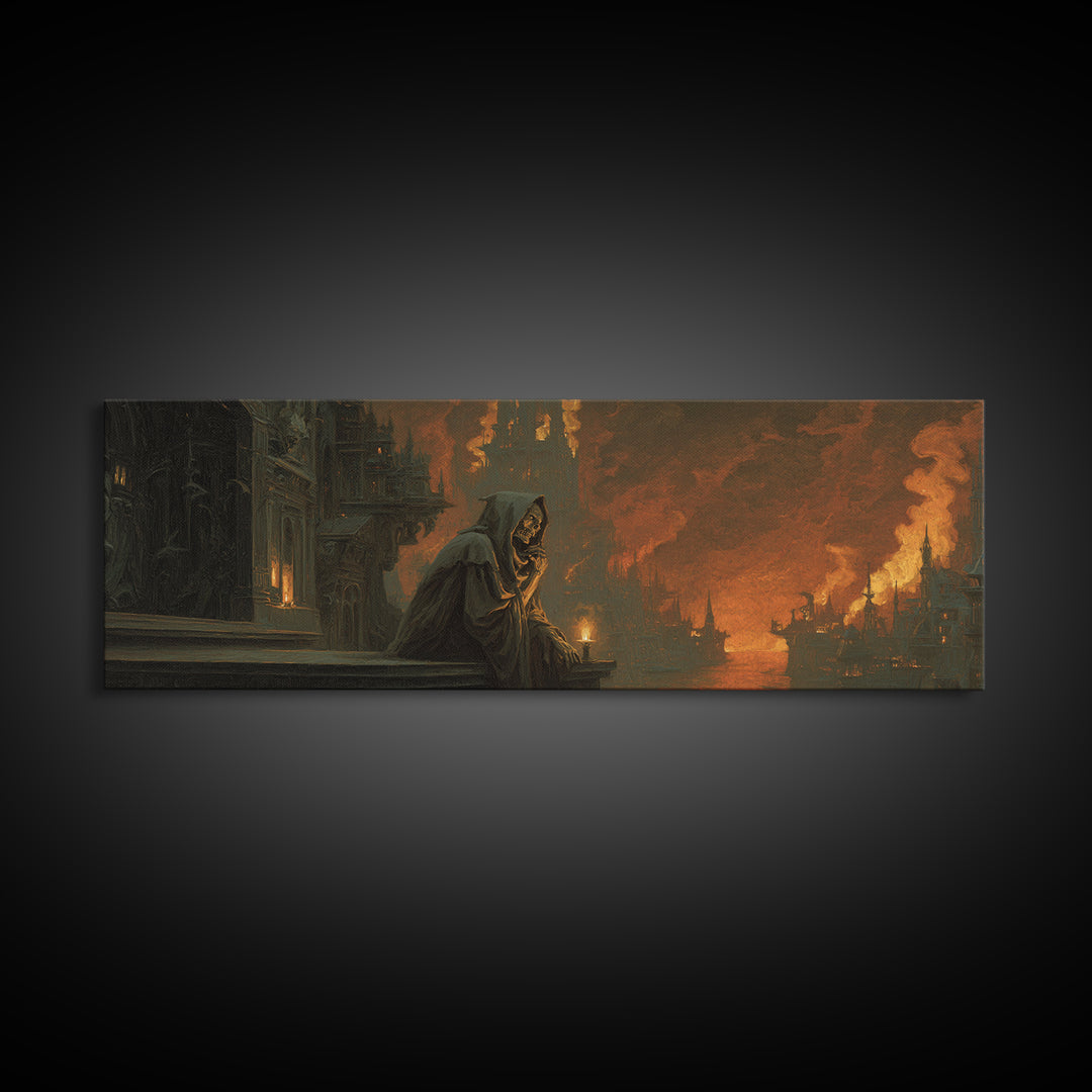 The Phantom Organist, Apocalyptic Romantic Art, Extra Wide Wall Art, Dark Halloween Decor, Canvas Print, Halloween Wall Art