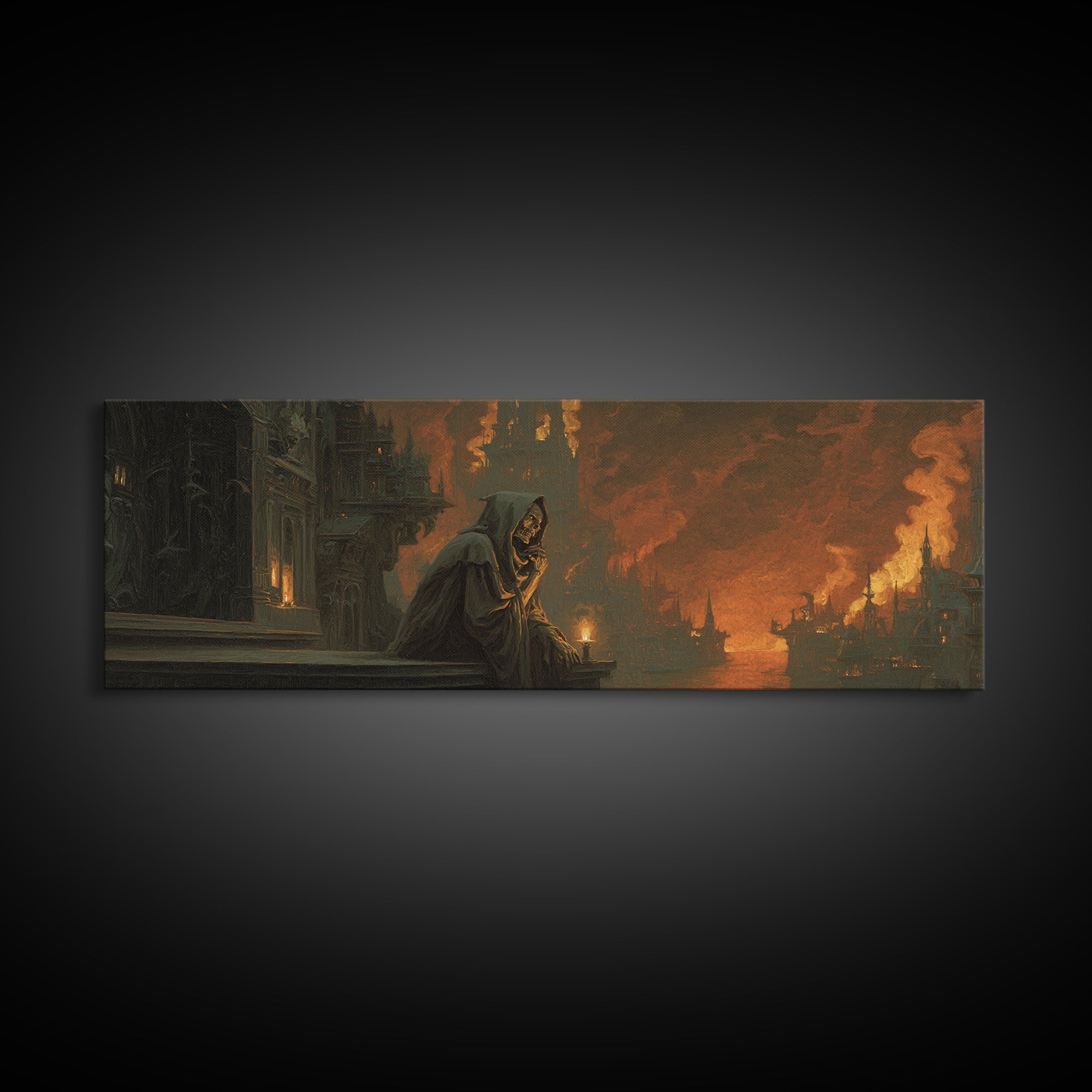 The Phantom Organist, Apocalyptic Romantic Art, Extra Wide Wall Art, Dark Halloween Decor, Canvas Print, Halloween Wall Art