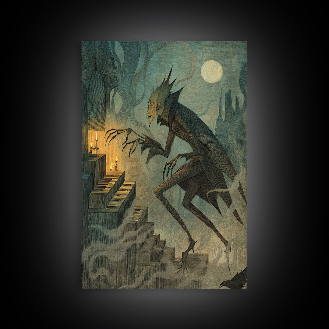 The Phantom Organist, Expressionist Nightmare Art, Vertical Wall Art, Dark Fantasy Wall Art, Framed Canvas Print, Halloween Wall Art