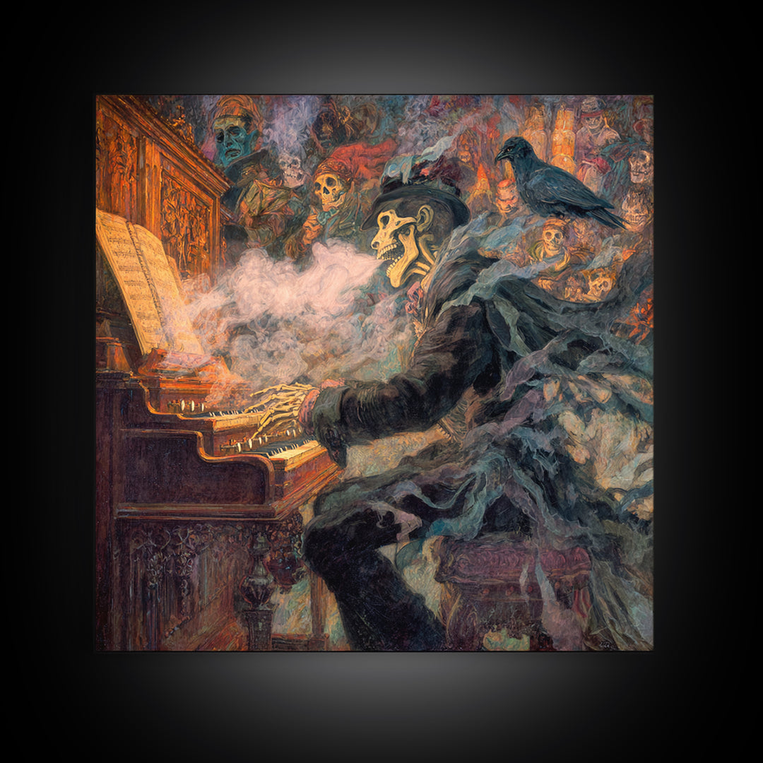 The Phantom Organist, Grotesque Carnival Art, Square Wall Art, Gothic Horror Wall Art, Framed Canvas Print, Halloween Wall Art