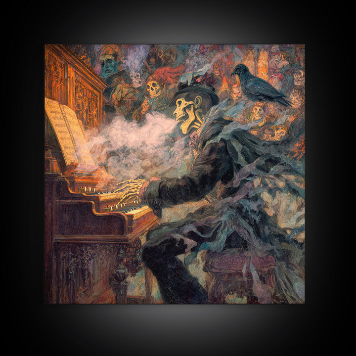 The Phantom Organist, Grotesque Carnival Art, Square Wall Art, Gothic Horror Wall Art, Framed Canvas Print, Halloween Wall Art