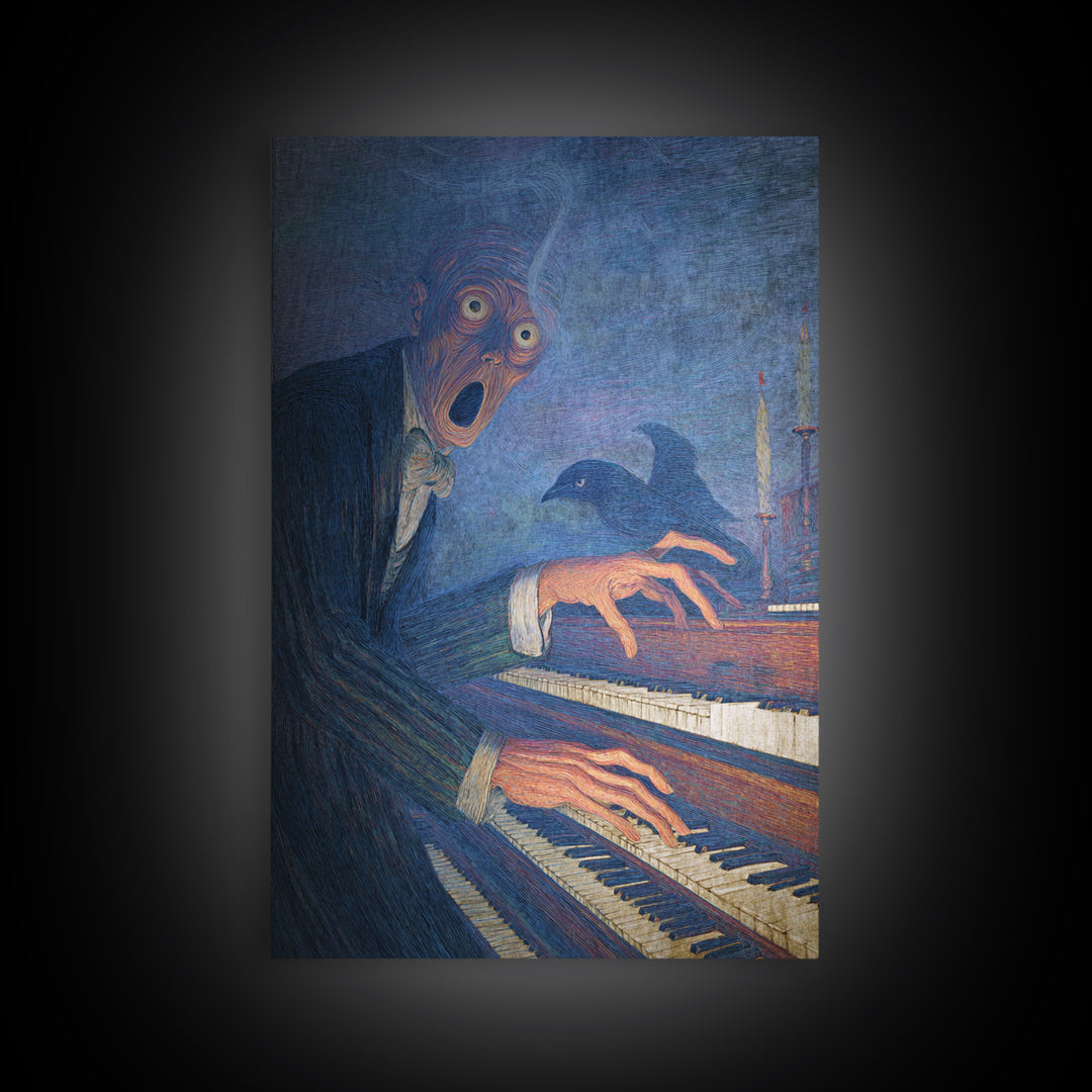 The Phantom Organist, Expressionist Gothic Art, Vertical Wall Art, Gothic Horror Wall Art, Framed Canvas Print, Halloween Wall Art