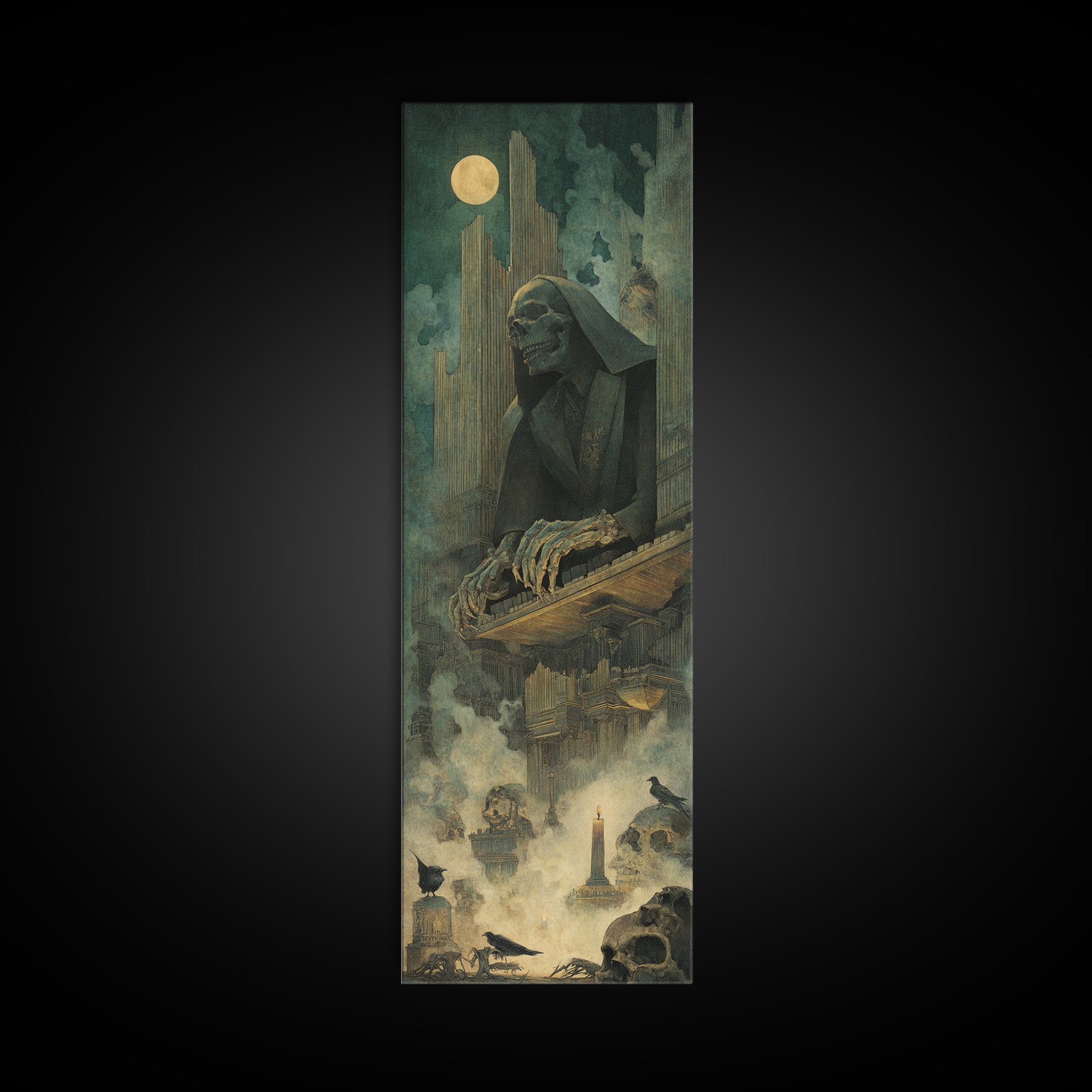 The Phantom Organist, Surreal Apocalyptic Art, Tall Narrow Wall Art, Gothic Horror Wall Art, Canvas Print, Halloween Wall Art