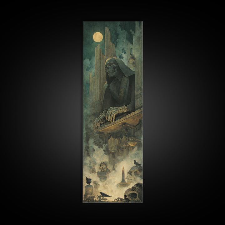 The Phantom Organist, Surreal Apocalyptic Art, Tall Narrow Wall Art, Gothic Horror Wall Art, Canvas Print, Halloween Wall Art
