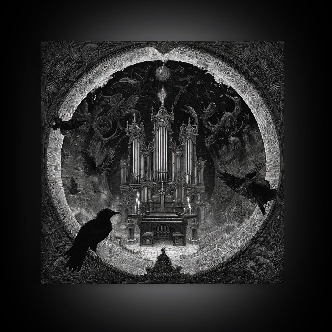 The Phantom Organist, Biomechanical Horror Art, Square Wall Art, Macabre Wall Art, Canvas Print, Halloween Wall Art, Gothic Home Decor