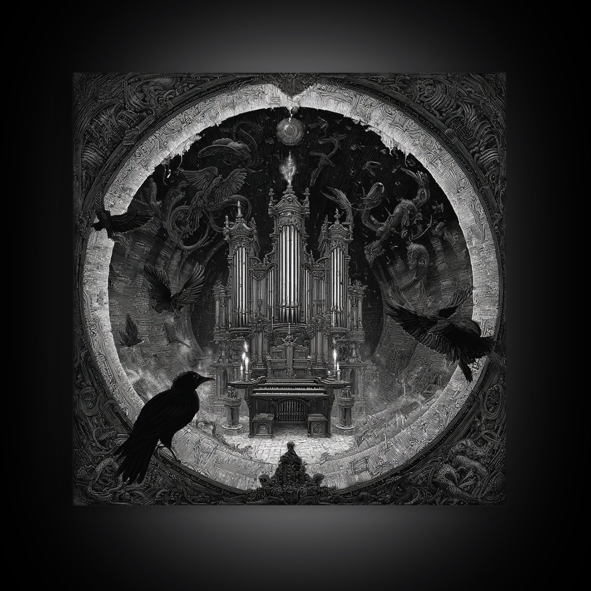 The Phantom Organist, Biomechanical Horror Art, Square Wall Art, Macabre Wall Art, Canvas Print, Halloween Wall Art, Gothic Home Decor
