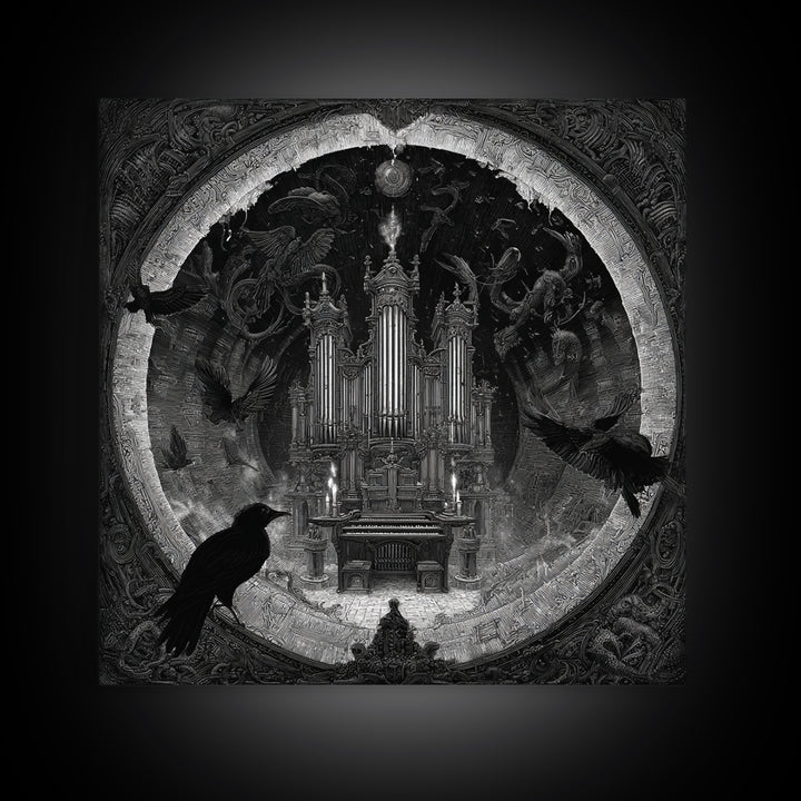 The Phantom Organist, Biomechanical Horror Art, Square Wall Art, Macabre Wall Art, Canvas Print, Halloween Wall Art, Gothic Home Decor