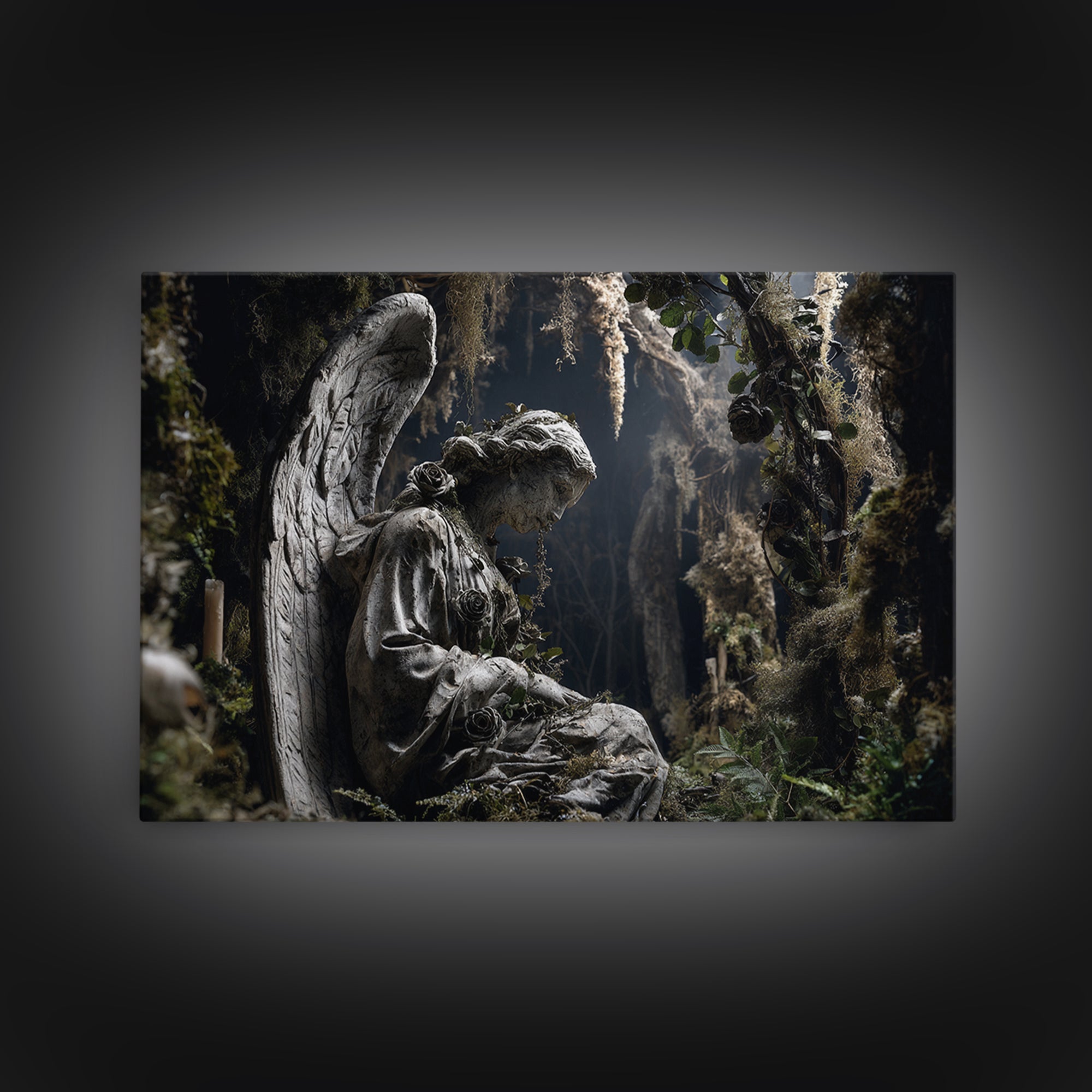 The Weeping Cemetery Angel, Baroque Witchcraft Art, Landscape Wall Art, Dark Halloween Decor, Canvas Print, Halloween Wall Art