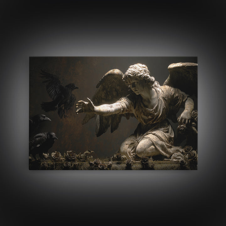 The Weeping Cemetery Angel, Dark Romantic Horror Art, Landscape Wall Art, Macabre Wall Art, Framed Canvas Print, Halloween Wall Art
