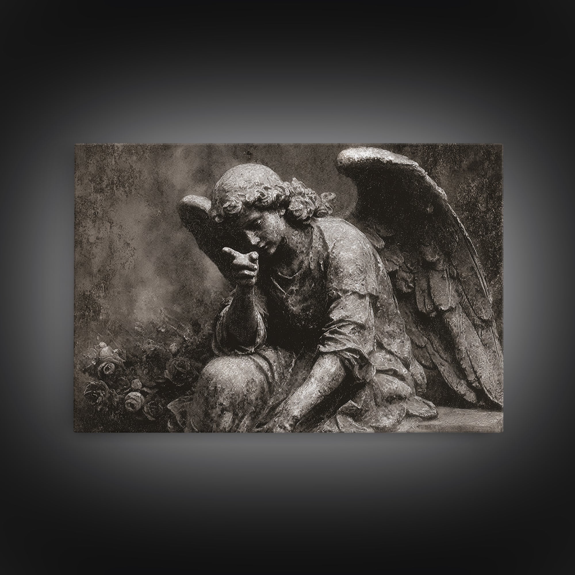 The Weeping Cemetery Angel, Symbolist Dream Art, Landscape Wall Art, Dark Fantasy Wall Art, Canvas Print, Halloween Wall Art