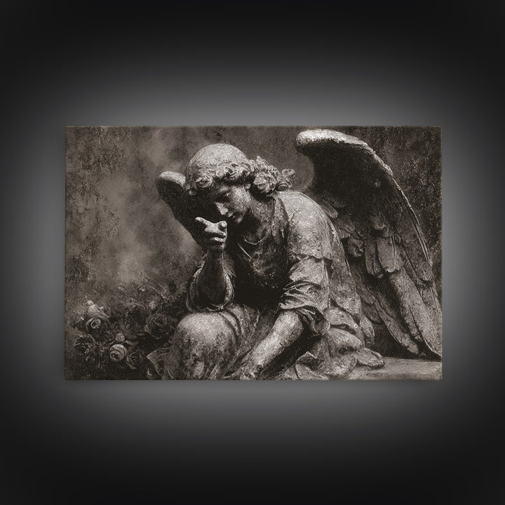 The Weeping Cemetery Angel, Symbolist Dream Art, Landscape Wall Art, Dark Fantasy Wall Art, Canvas Print, Halloween Wall Art