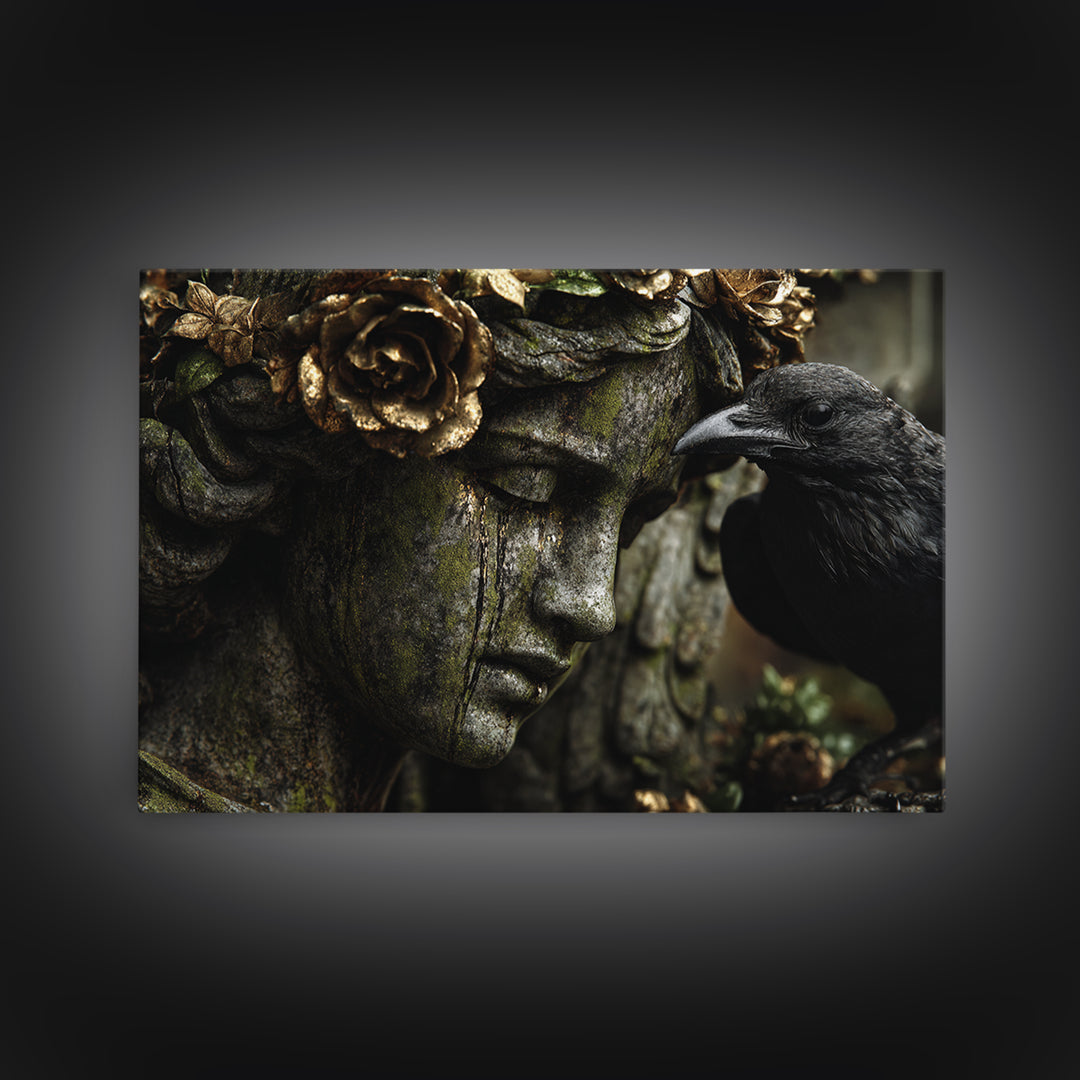 The Weeping Cemetery Angel, Ornate Symbolist Art, Landscape Wall Art, Gothic Horror Wall Art, Framed Canvas Print, Halloween Wall Art