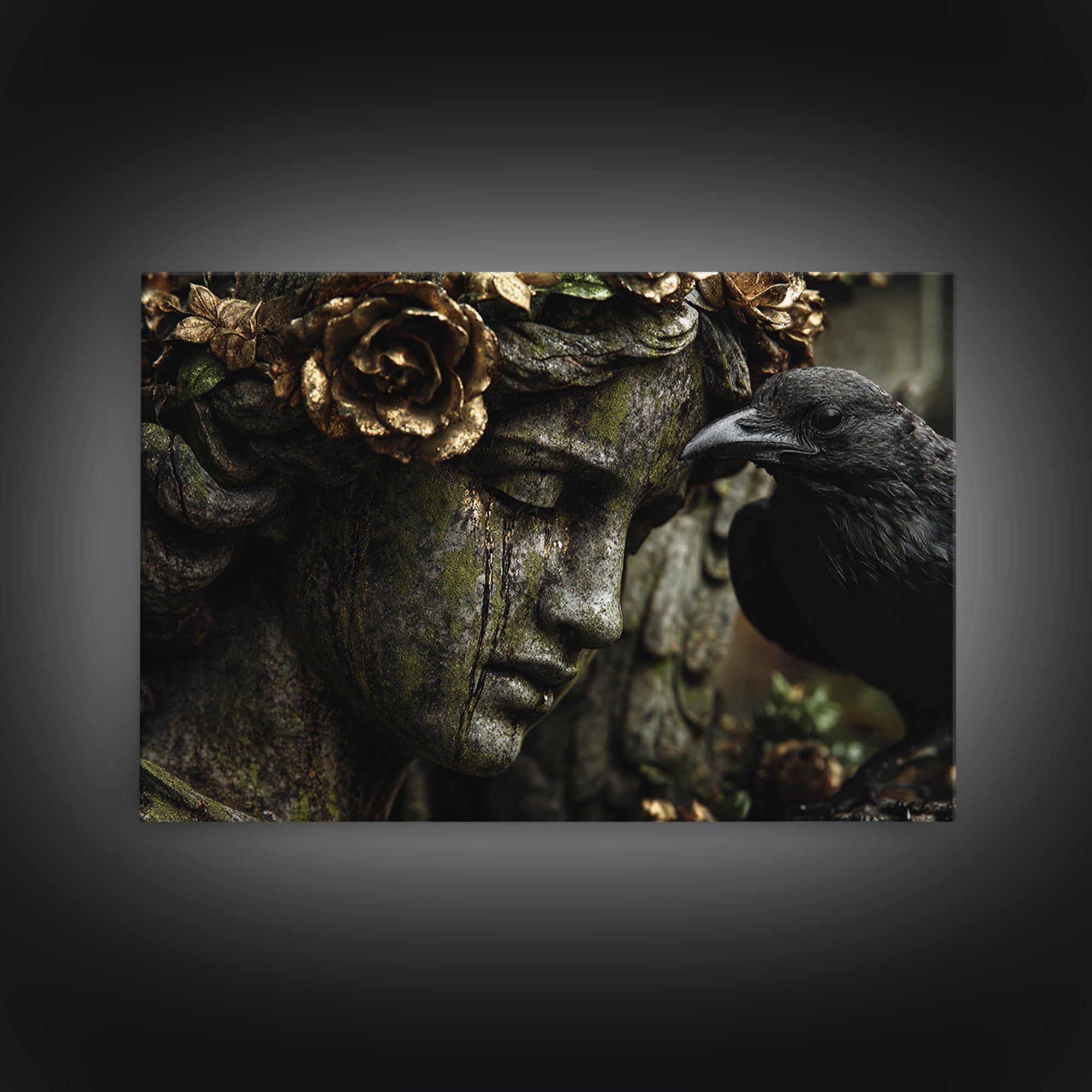 The Weeping Cemetery Angel, Ornate Symbolist Art, Landscape Wall Art, Gothic Horror Wall Art, Framed Canvas Print, Halloween Wall Art