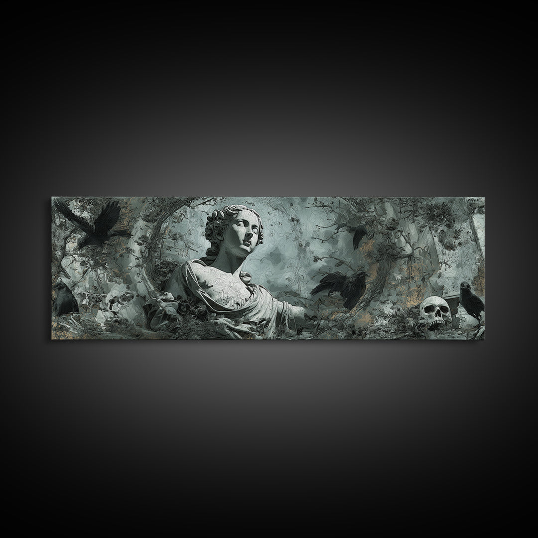 The Weeping Cemetery Angel, Decadent Gothic Art, Extra Wide Wall Art, Macabre Wall Art, Canvas Print, Halloween Wall Art