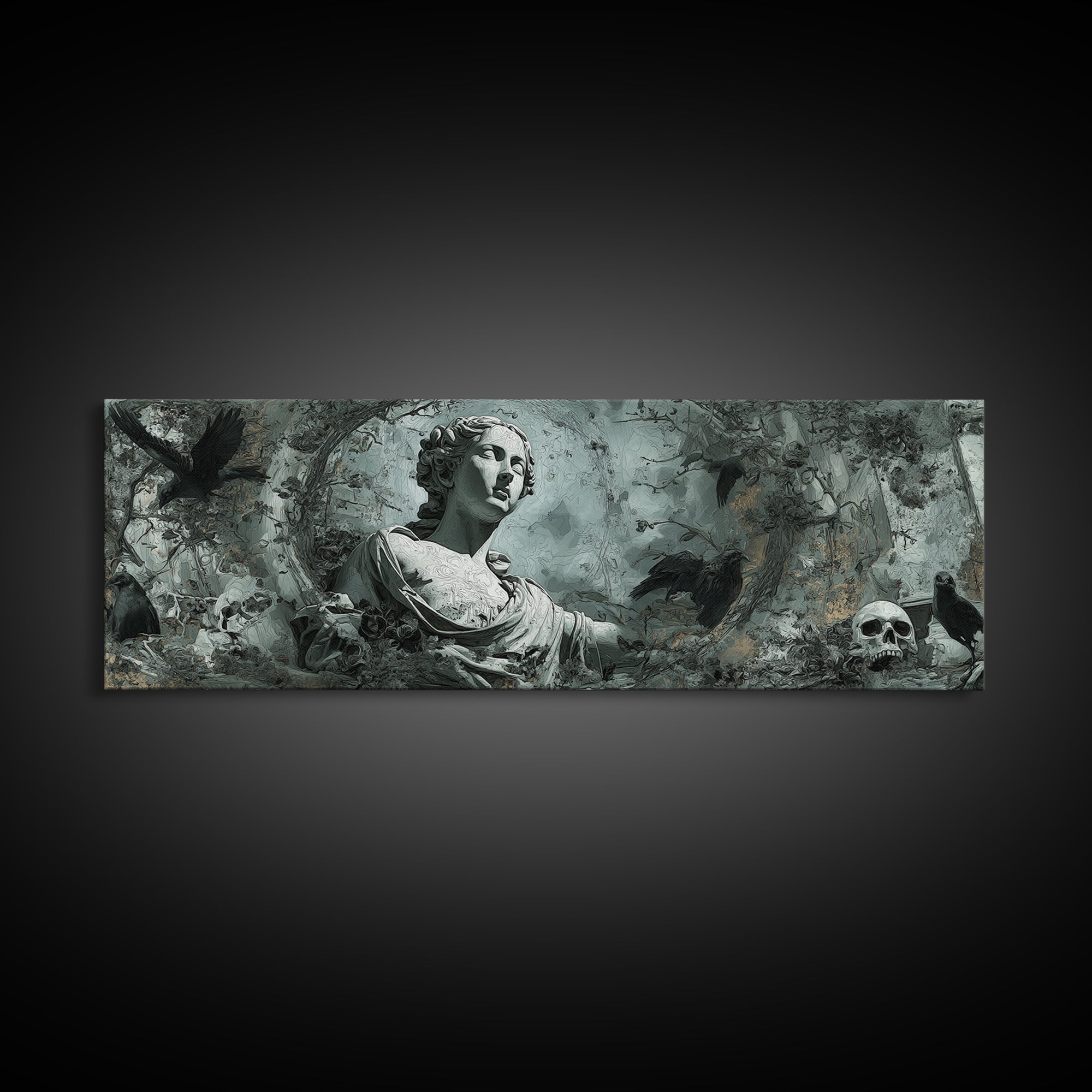 The Weeping Cemetery Angel, Decadent Gothic Art, Extra Wide Wall Art, Macabre Wall Art, Canvas Print, Halloween Wall Art