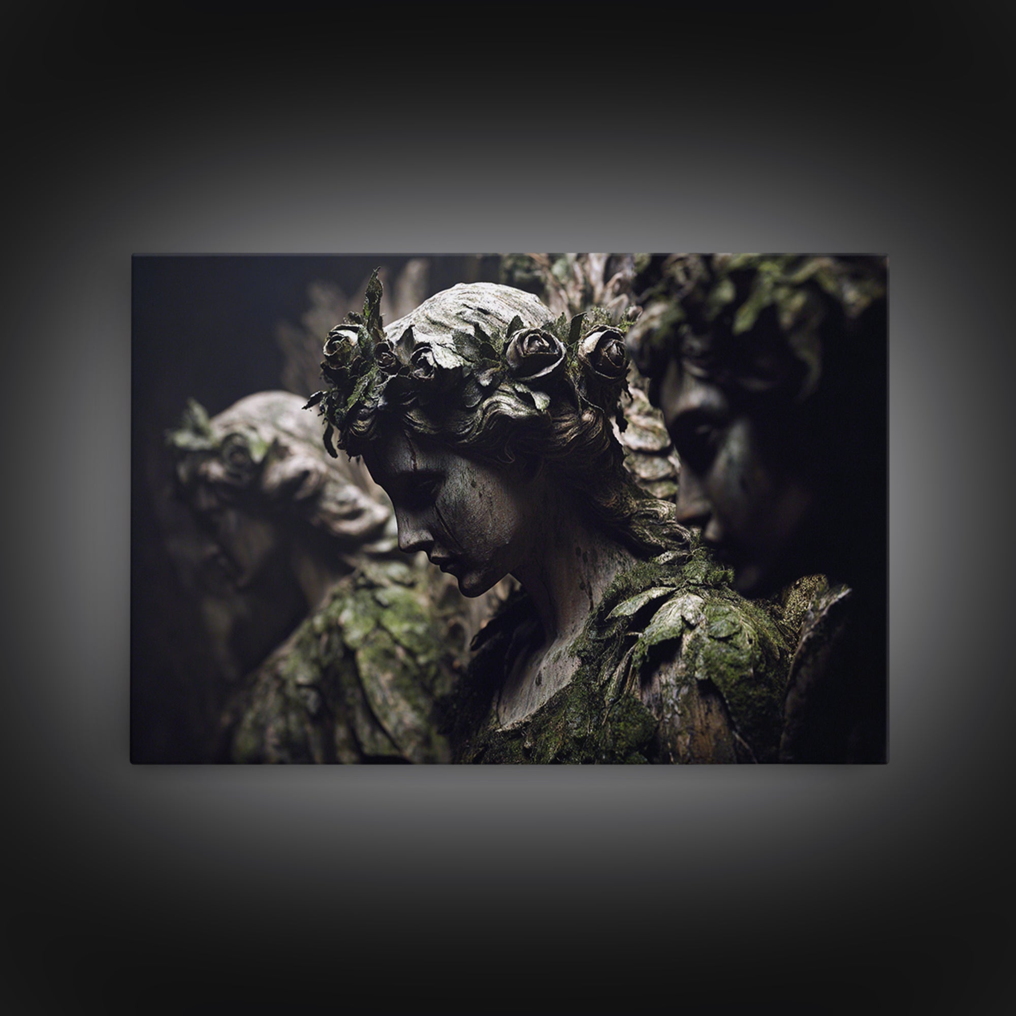 The Weeping Cemetery Angel, Dark Symbolist Art, Landscape Wall Art, Macabre Wall Art, Framed Canvas Print, Halloween Wall Art