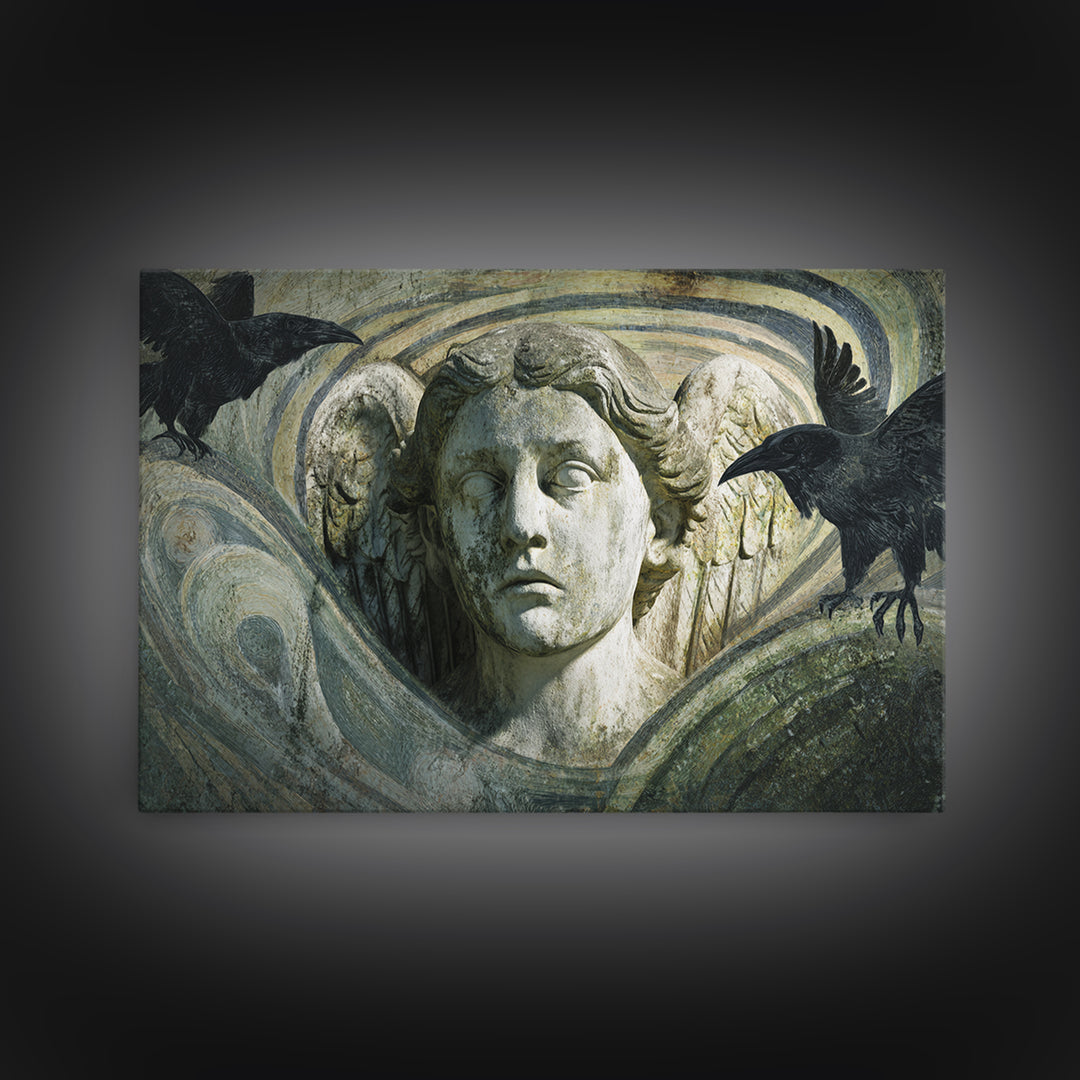 The Weeping Cemetery Angel, Expressionist Gothic Art, Landscape Wall Art, Dark Halloween Decor, Canvas Print, Halloween Wall Art