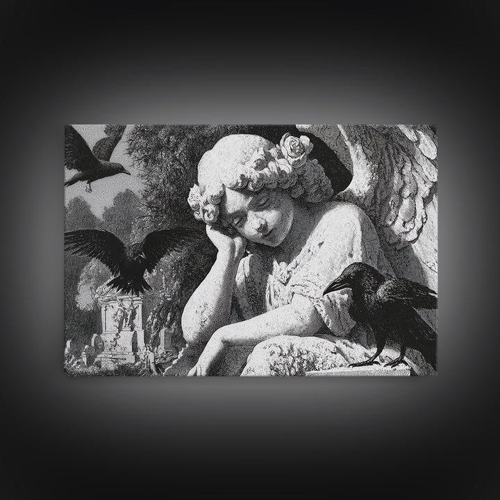 The Weeping Cemetery Angel, Victorian Macabre Art, Landscape Wall Art, Dark Fantasy Wall Art, Framed Canvas Print, Halloween Wall Art