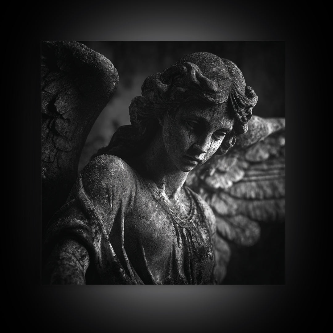 The Weeping Cemetery Angel, Biomechanical Horror Art, Square Wall Art, Gothic Horror Wall Art, Canvas Print, Halloween Wall Art