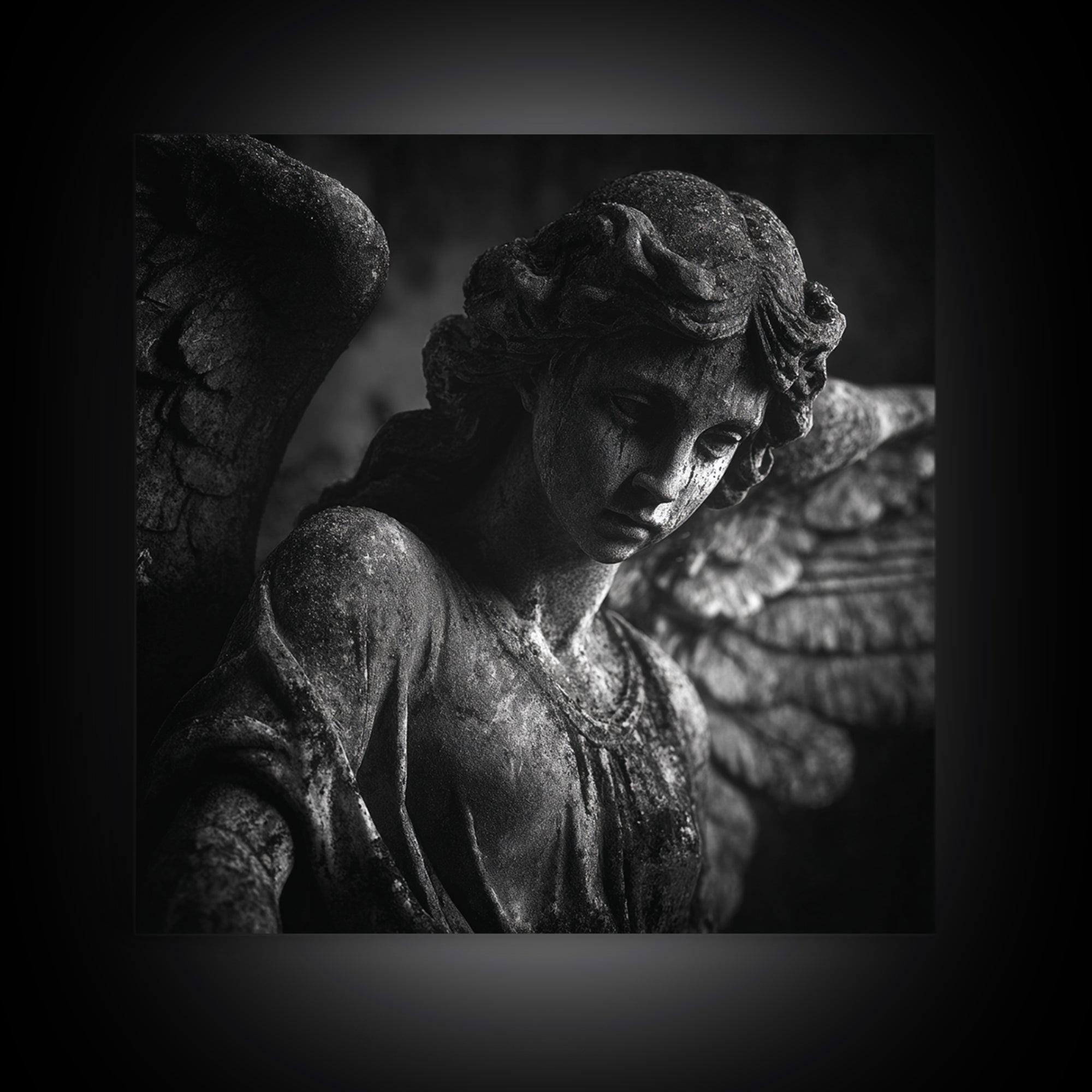 The Weeping Cemetery Angel, Biomechanical Horror Art, Square Wall Art, Gothic Horror Wall Art, Canvas Print, Halloween Wall Art