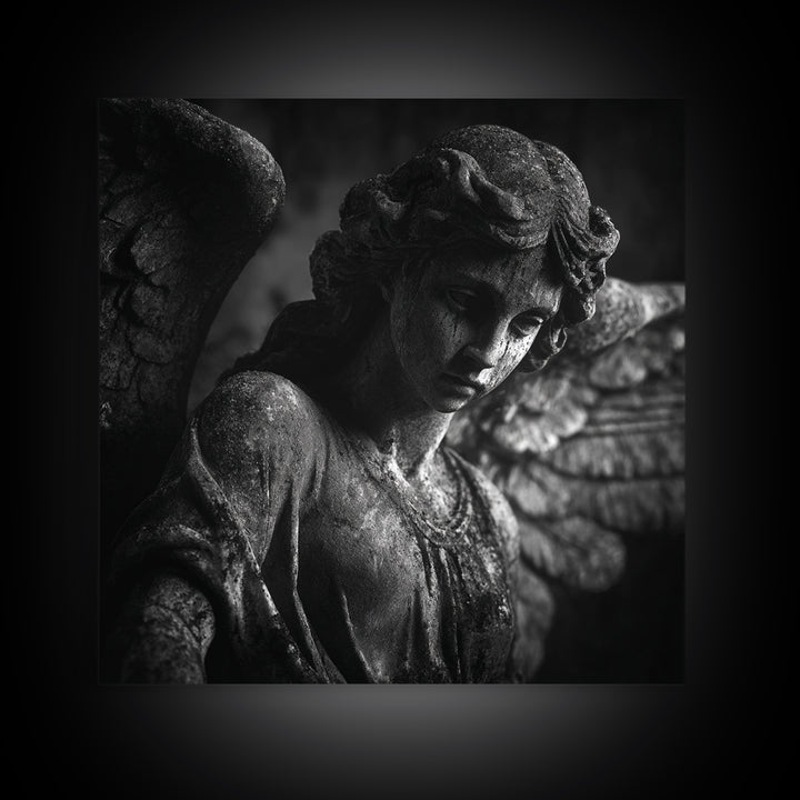 The Weeping Cemetery Angel, Biomechanical Horror Art, Square Wall Art, Gothic Horror Wall Art, Canvas Print, Halloween Wall Art