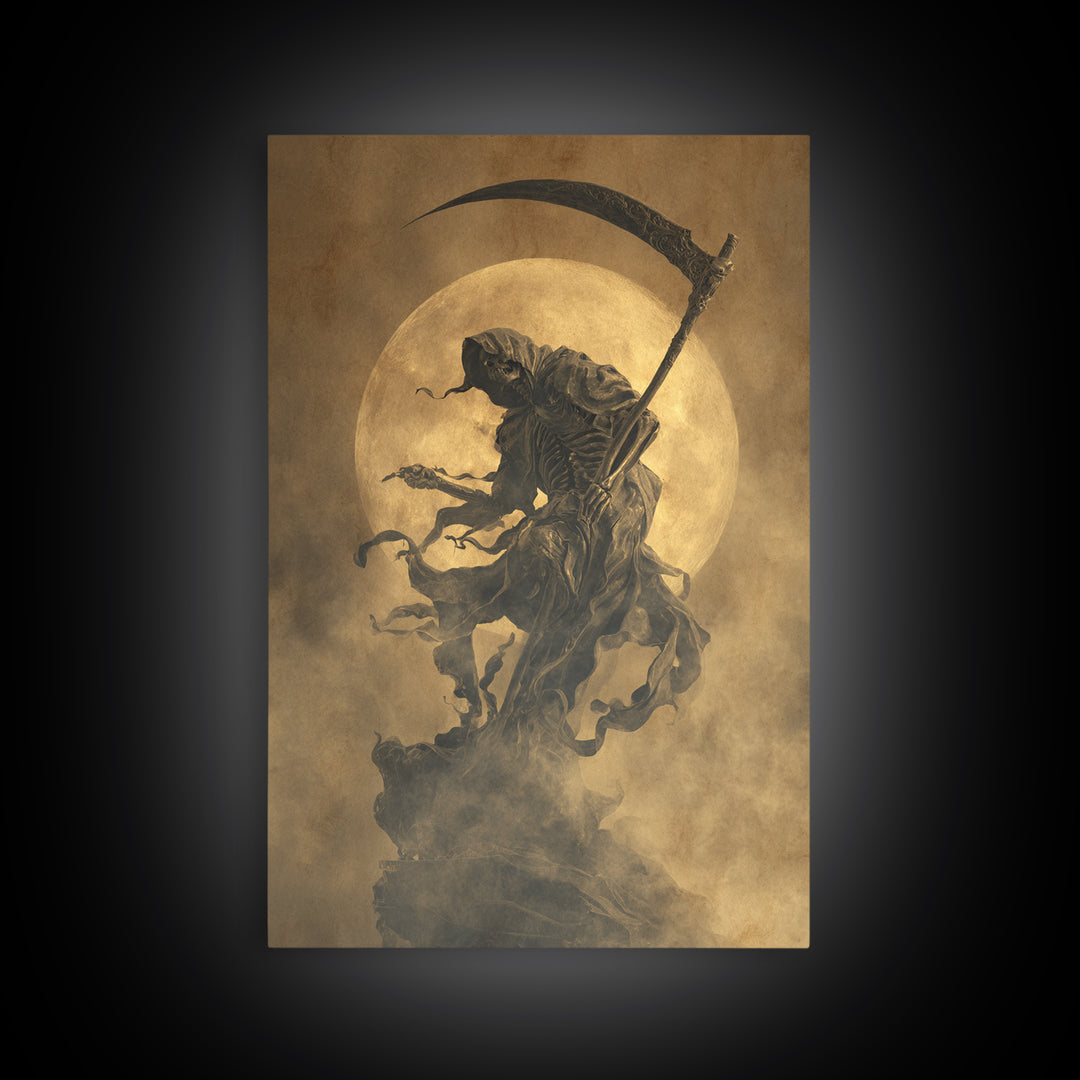 The Fog-Bound Reaper, Dark Romantic Horror Art, Vertical Wall Art, Macabre Wall Art, Canvas Print, Halloween Wall Art, Halloween Decor