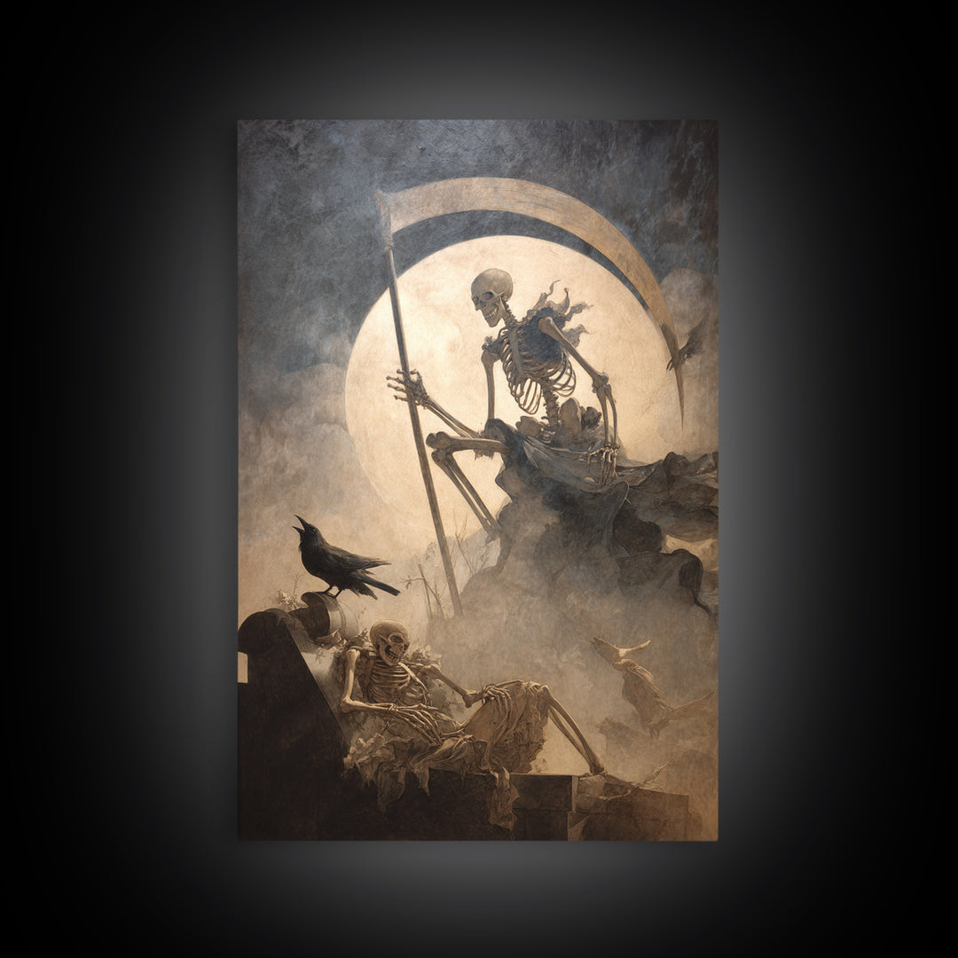 The Fog-Bound Reaper, Gothic Nightmare Art, Vertical Wall Art, Macabre Wall Art, Canvas Print, Halloween Wall Art, Statement Wall Art