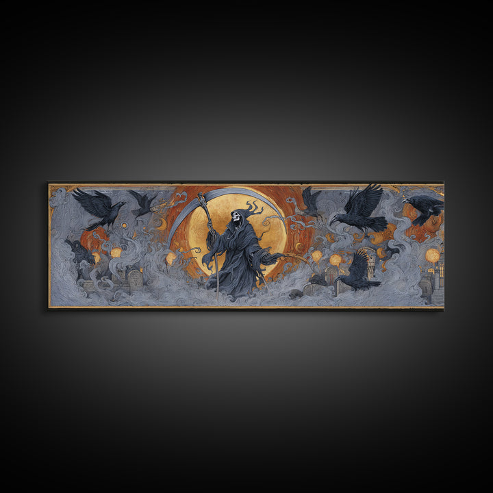 The Fog-Bound Reaper, Visionary Gothic Art, Extra Wide Wall Art, Dark Fantasy Wall Art, Framed Canvas Print, Halloween Wall Art
