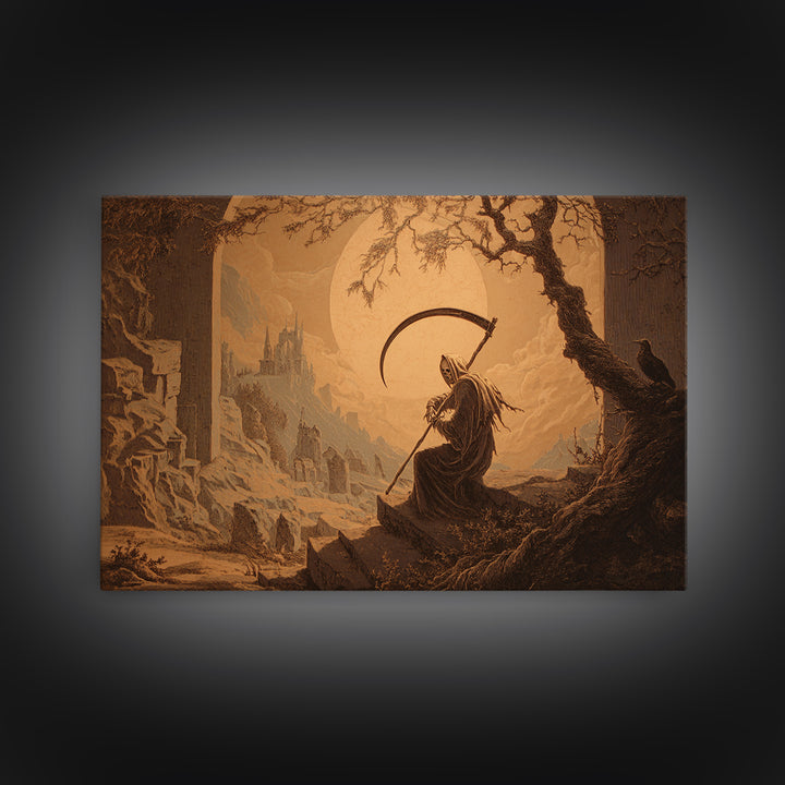 The Fog-Bound Reaper, Romantic Gothic Landscape, Landscape Wall Art, Dark Fantasy Wall Art, Canvas Print, Halloween Wall Art