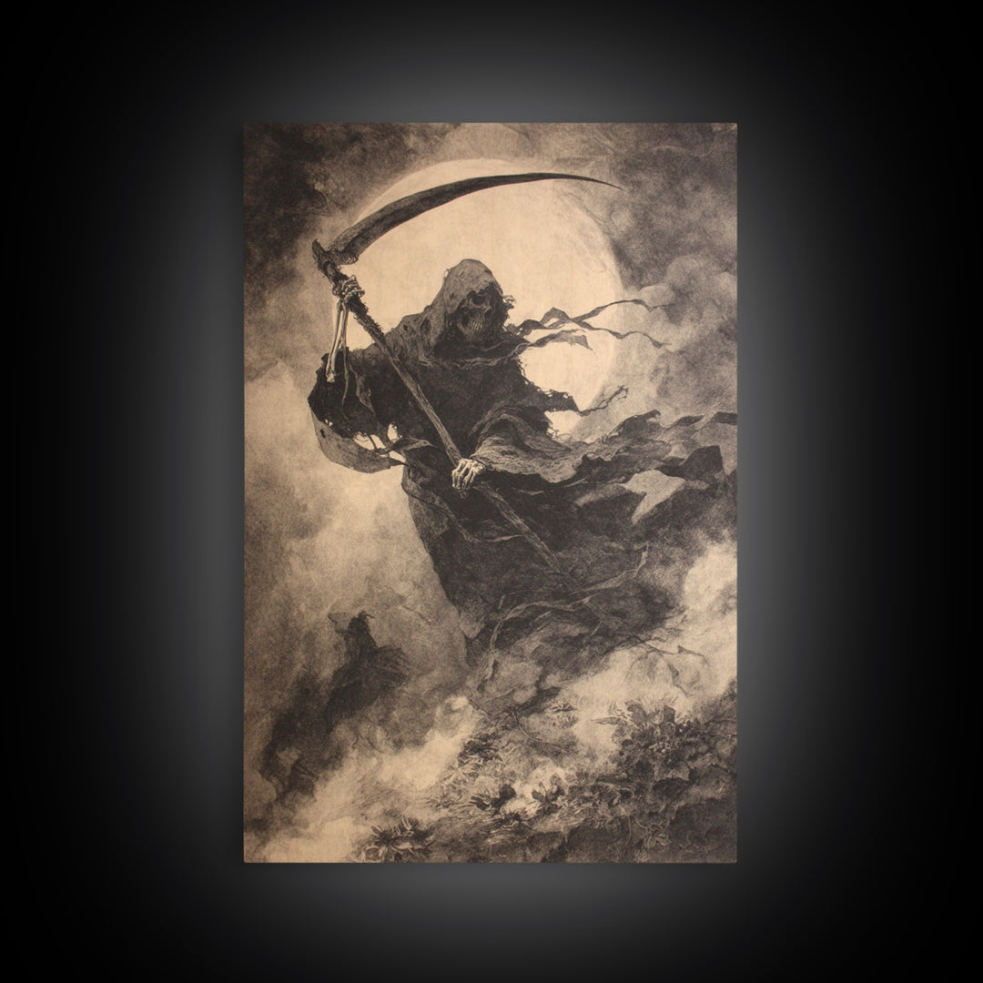 The Fog-Bound Reaper, Symbolist Dream Art, Vertical Wall Art, Dark Fantasy Wall Art, Canvas Print, Halloween Wall Art